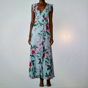 Fame & Partners Nora Wrap Blue Floral Long Dress